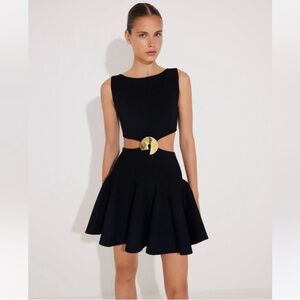 RARE - MOEVA Lanao Black Cut-Out Knit Mini Dress with Gold Detail - Small / S